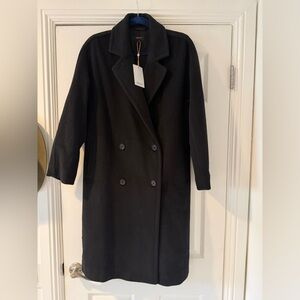 NWT- small- Quince Classic Double-Breasted slouch Black Wool cashmere Coat -